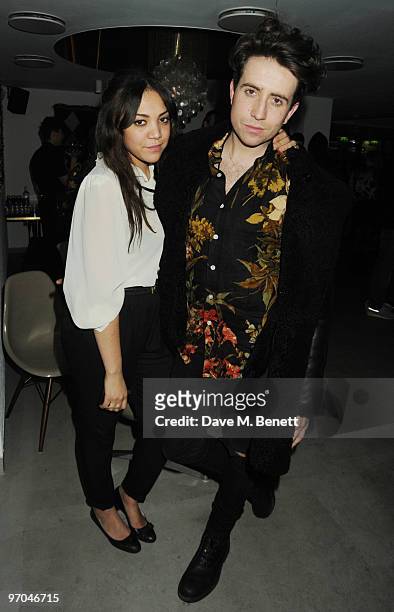 Maquita Oliver and Nick Grimshaw attend the PlayStation 3 SingStar James Small menswear launch party, at Circus on February 24, 2010 in London,...