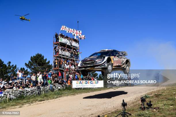 French driver Sebastien Ogier and co-driver Julien Ingrassia drive their Ford Fiesta WRC during the Micky's Jumps at Monte Lerno, on the third day of...