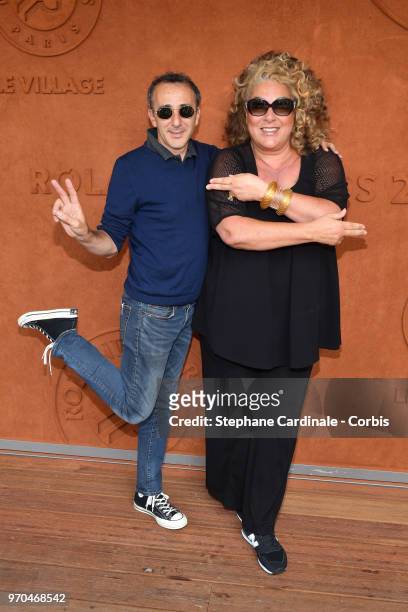 Humorist Elie Semoun and Singer Marianne James attend the Women Final of the 2018 French Open - Day Fourteen at Roland Garros on June 9, 2018 in...
