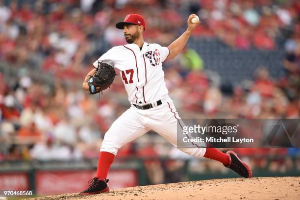 Gio Gonzalez of the Washington Nationals pitches in the fourth inning during a baseball game against the San Francisco Giants at Nationals Park on...