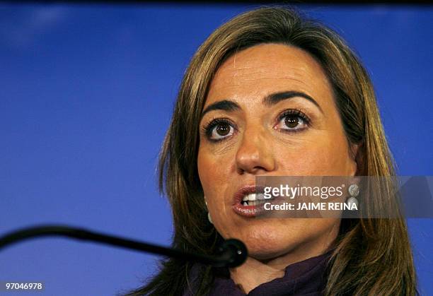 Spain's Defence Minister Carme Chacon gives a press conference during the Informal Meeting of Defence Minister on February 25, 2010 in Palma de...