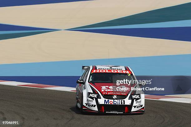 Garth Tander drives the Toll Holden Racing Team Holden during practice for round two of the V8 Supercar Championship Series at Bahrain International...