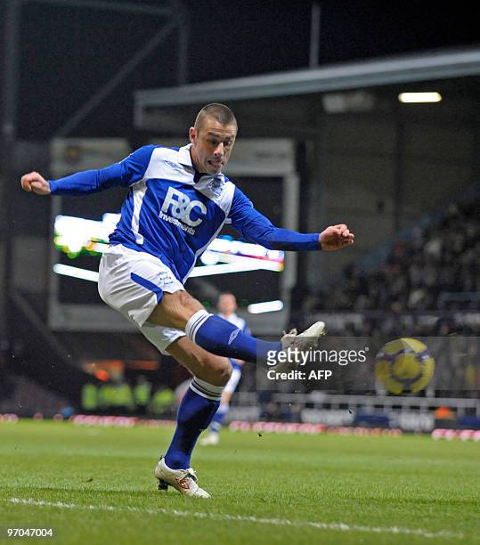 Birmingham's English striker Kevin Phillips shoots during the English Premier League football match between West Ham United and Birmingham City at...