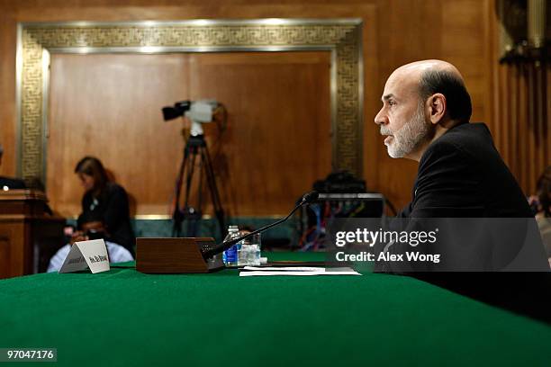 Federal Reserve Board Chairman Ben Bernanke testifies during a hearing before the House Banking Committee February 25, 2010 on Capitol Hill in...