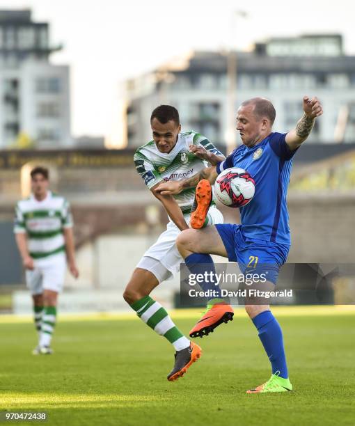 Dublin , Ireland - 9 June 2018; Graham Burke of Shamrock Rovers in action against Gary McCabe of Bray Wanderers during the SSE Airtricity League...