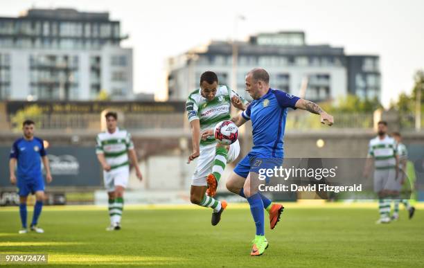 Dublin , Ireland - 9 June 2018; Graham Burke of Shamrock Rovers in action against Gary McCabe of Bray Wanderers during the SSE Airtricity League...