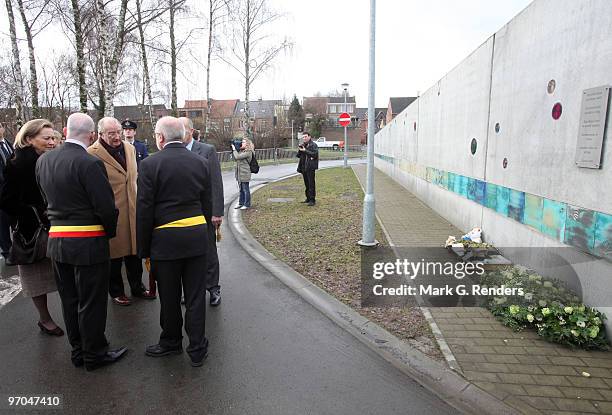 Queen Paola of Belgium and King Albert of Belgium visit a memorial monument commemorating the victims of babykiller Kim De Gelder at the baby care...