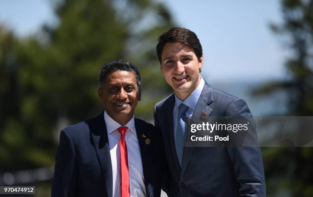 President of the Seychelles Danny Faure meets Canada's Prime Minister Justin Trudeau at the G7 Outreach Official Welcome on day two of the G7 Summit...