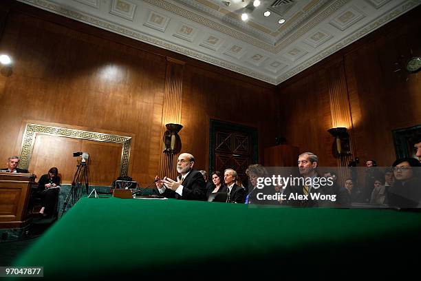 Federal Reserve Board Chairman Ben Bernanke testifies during a hearing before the House Banking Committee February 25, 2010 on Capitol Hill in...