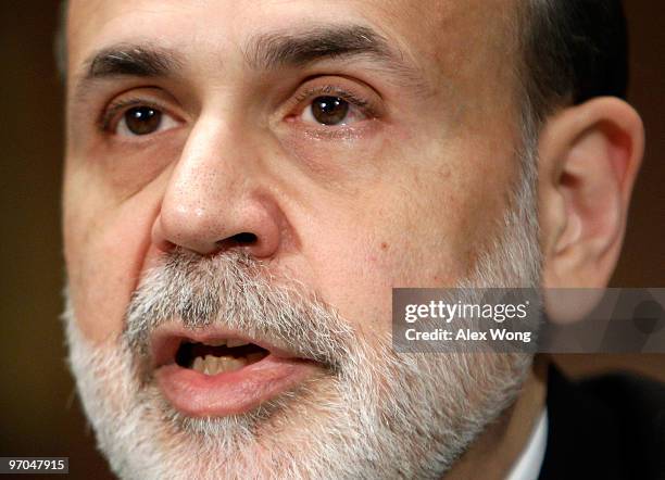 Federal Reserve Board Chairman Ben Bernanke testifies during a hearing before the House Banking Committee February 25, 2010 on Capitol Hill in...