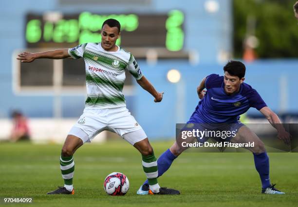 Dublin , Ireland - 9 June 2018; Graham Burke of Shamrock Rovers in action against Ronan Coughlan of Bray Wanderers during the SSE Airtricity League...