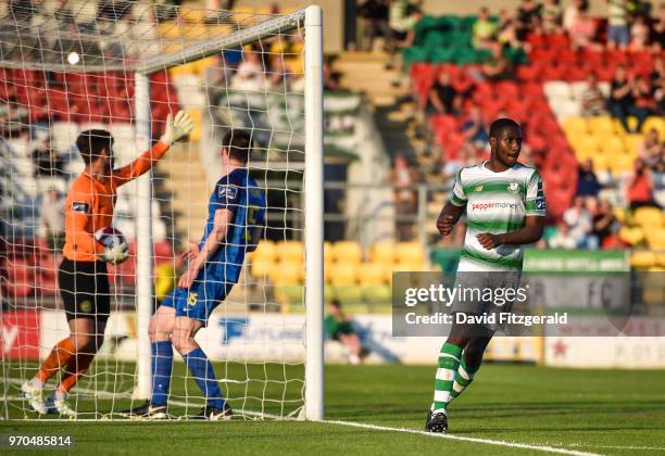 Dublin , Ireland - 9 June 2018; Dan Carr of Shamrock Rovers celebrates after scoring his side's fourth goal during the SSE Airtricity League Premier...