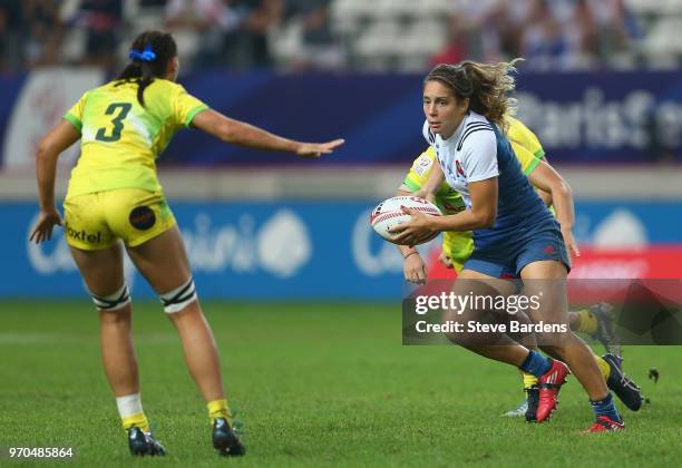 Marjorie Mayans of France in action during the Women's Cup semi final between Australia and France during the HSBC Paris Sevens at Stade Jean Bouin...
