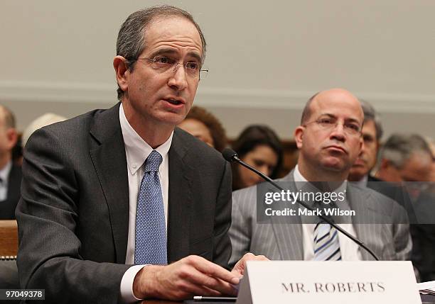 Brian Roberts chairman and CEO of the Comcast Corporation testifies while Jeff Zucker president and CEO of NBC Universal, Brian Roberts, chairman and...