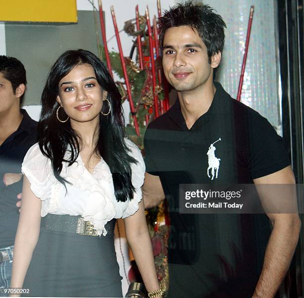 Shahid Kapur and Amrita Rao at the birthday party of actor Shahid Kapoor in Mumbai on February 24, 2010.