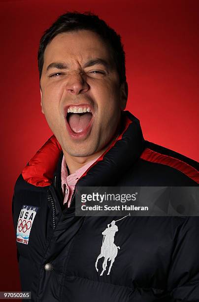 Jimmy Fallon, host of NBC's "Late Night with Jimmy Fallon", poses in the NBC Today Show Studio at Grouse Mountain on February 25, 2010 in North...