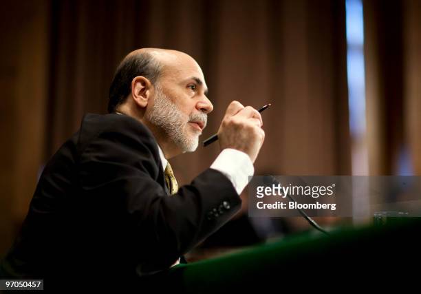 Ben S. Bernanke, chairman of the U.S. Federal Reserve, speaks during his semiannual monetary report to the Senate Banking Committee in Washington,...