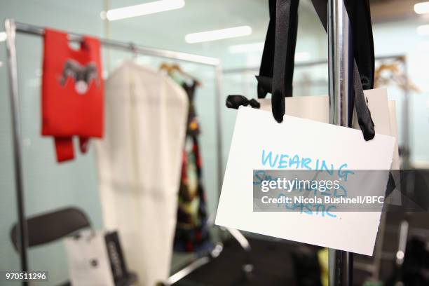 Fashion garments backstage ahead of the VIN + OMI press launch during London Fashion Week Men's June 2018 at 180 The Strand on June 9, 2018 in...