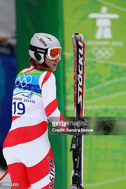 Fabienne Suter of Switzerland competes during the Ladies Giant Slalom second run on day 14 of the Vancouver 2010 Winter Olympics at Whistler...