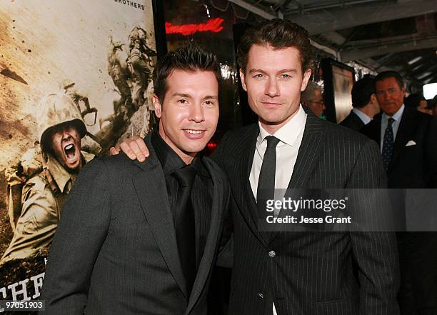 Actors Jon Seda and James Badge Dale arrive to HBO's premiere of "The Pacific" at Grauman's Chinese Theatre on February 24, 2010 in Los Angeles,...