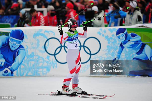 Kathrin Zettel of Austria competes during the Ladies Giant Slalom second run on day 14 of the Vancouver 2010 Winter Olympics at Whistler Creekside on...