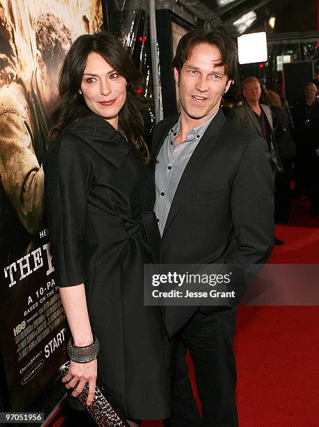 Actors Michelle Forbes and Stephen Moyer arrive to HBO's premiere of "The Pacific" at Grauman's Chinese Theatre on February 24, 2010 in Los Angeles,...
