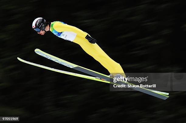 Jason Lamy Chappuis of France practices ahead of the Nordic Combined Individual Large Hill Ski Jump on day 14 of the 2010 Vancouver Winter Olympics...