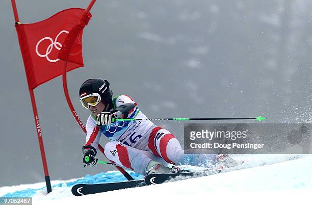 Elisabeth Goergl of Austria competes during the Ladies Giant Slalom second run on day 14 of the Vancouver 2010 Winter Olympics at Whistler Creekside...