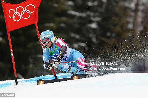 Julia Mancuso of the United States competes during the Ladies Giant Slalom second run on day 14 of the Vancouver 2010 Winter Olympics at Whistler...