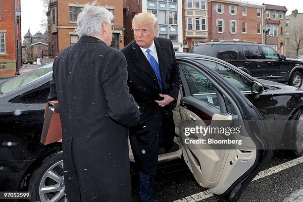 Billionaire real estate developer Donald J. Trump, right, speaks with his attorney David Friedman after leaving U.S. Bankruptcy Court in Camden, New...