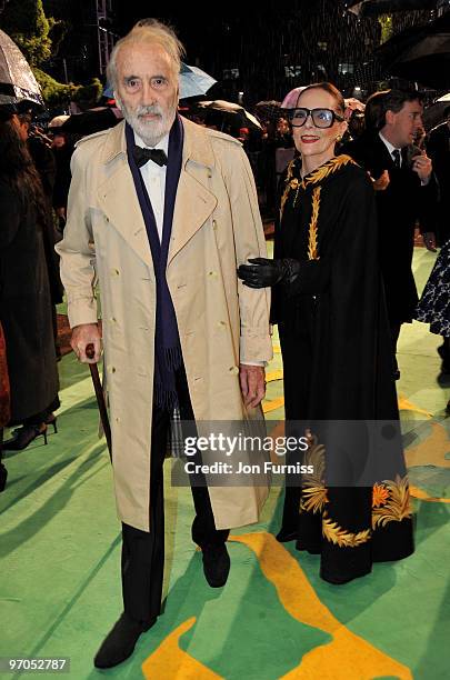 Actor Sir Christopher Lee with his wife attend the Royal World Premiere of Tim Burton's 'Alice In Wonderland' at the Odeon Leicester Square on...