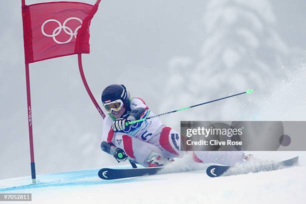 Elisabeth Goergl of Austria competes during the Ladies Giant Slalom second run on day 14 of the Vancouver 2010 Winter Olympics at Whistler Creekside...