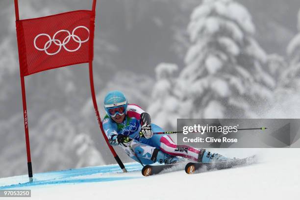 Julia Mancuso of the United States competes during the Ladies Giant Slalom second run on day 14 of the Vancouver 2010 Winter Olympics at Whistler...