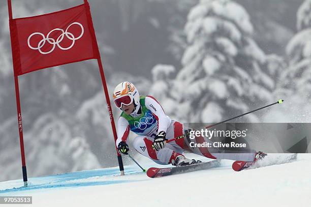 Michaela Kirchgasser of Austria competes during the Ladies Giant Slalom second run on day 14 of the Vancouver 2010 Winter Olympics at Whistler...