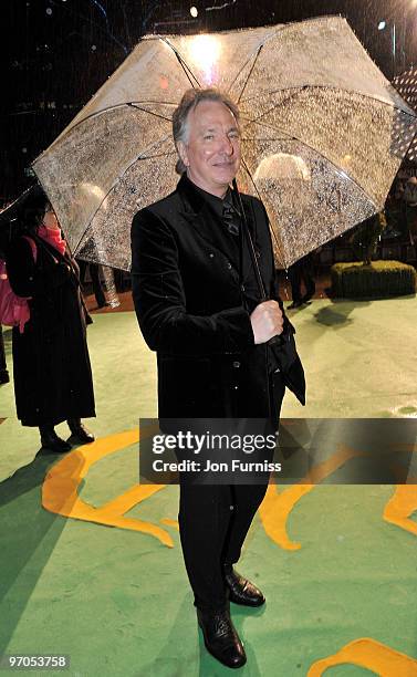 Actor Alan Rickman attends the Royal World Premiere of Tim Burton's 'Alice In Wonderland' at the Odeon Leicester Square on February 25, 2010 in...