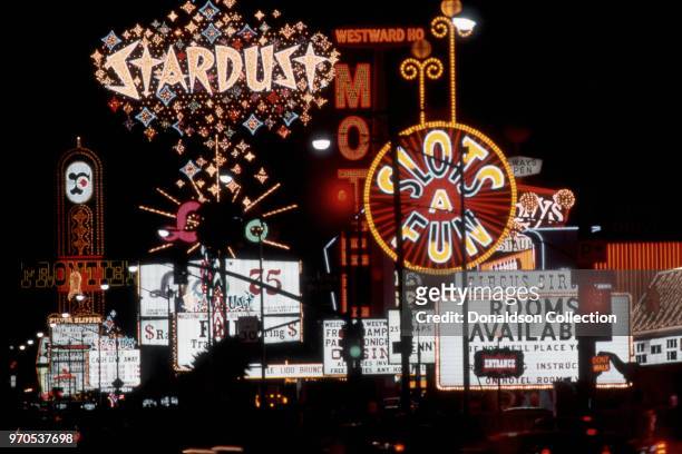 Vegas, NV A view of the Las Vegas Strip and the Stardust and Frontier Hotels in November 1975 in Las Vegas, Nevada.