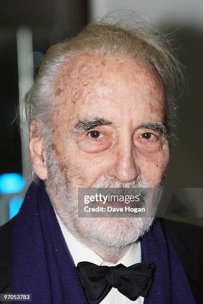 Christopher Lee arrives at the Royal World Premiere of Alice In Wonderland held at the Odeon Leicester Square on February 25, 2010 in London, England.