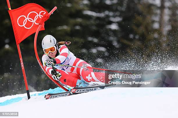 Fabienne Suter of Switzerland competes during the Ladies Giant Slalom second run on day 14 of the Vancouver 2010 Winter Olympics at Whistler...