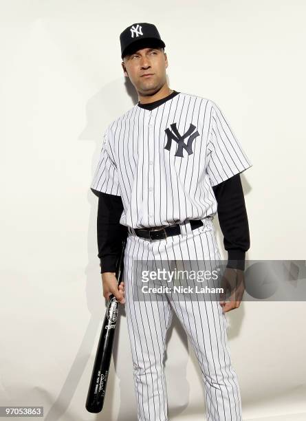 Derek Jeter of the New York Yankees poses for a photo during Spring Training Media Photo Day at George M. Steinbrenner Field on February 25, 2010 in...