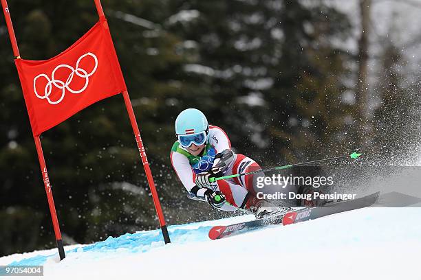 Eva-Maria Brem of Austria competes during the Ladies Giant Slalom second run on day 14 of the Vancouver 2010 Winter Olympics at Whistler Creekside on...