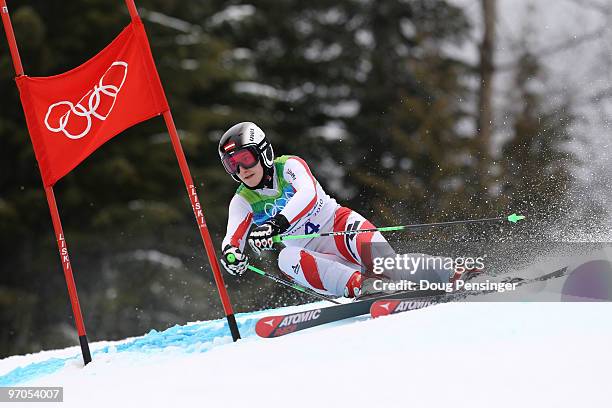 Kathrin Zettel of Austria competes during the Ladies Giant Slalom second run on day 14 of the Vancouver 2010 Winter Olympics at Whistler Creekside on...