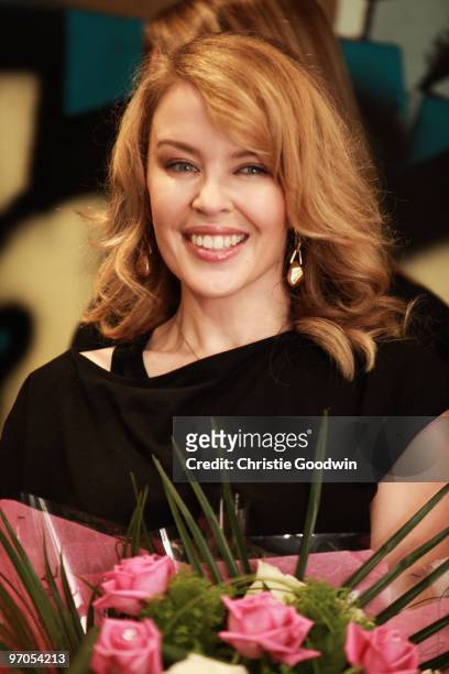 Kylie Minogue attends the Studyvox Foundation Awards to present students with awards and bursary cheques on February 25, 2010 in Wantage, England.