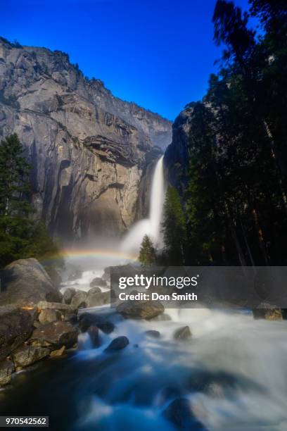 moonbow over lower yosemite fall - moonbow stock pictures, royalty-free photos & images