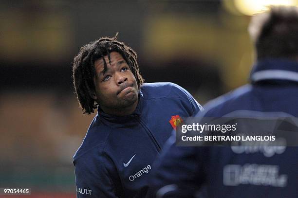 France rugby union national team's centre Mathieu Bastareaud is pictured during a training session at the Millenium stadium in Cardiff, Wales, on...