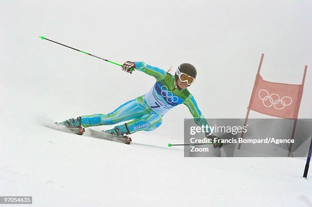 Tina Maze of Slovenia takes the Silver Medal during the Women's Alpine Skiing Giant Slalom on Day 14 of the 2010 Vancouver Winter Olympic Games on...