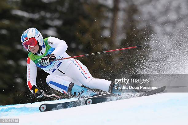 Olivia Bertrand of France competes during the Ladies Giant Slalom on day 14 of the Vancouver 2010 Winter Olympics at Whistler Creekside on February...