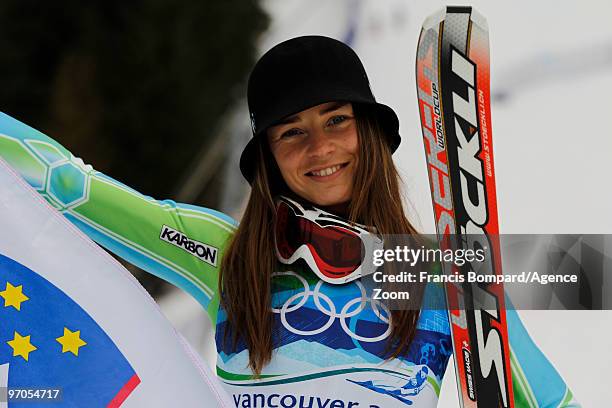 Tina Maze of Slovenia takes the Silver Medal during the Women's Alpine Skiing Giant Slalom on Day 14 of the 2010 Vancouver Winter Olympic Games on...