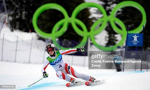 Kathrin Zettel of Austria during the Women's Alpine Skiing Giant Slalom on Day 14 of the 2010 Vancouver Winter Olympic Games on February 25, 2010 in...