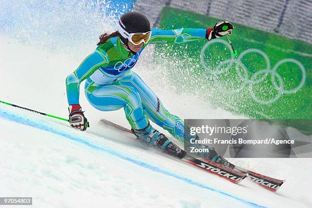 Tina Maze of Slovenia takes the Silver Medal during the Women's Alpine Skiing Giant Slalom on Day 14 of the 2010 Vancouver Winter Olympic Games on...