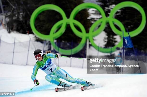 Tina Maze of Slovenia takes the Silver Medal during the Women's Alpine Skiing Giant Slalom on Day 14 of the 2010 Vancouver Winter Olympic Games on...